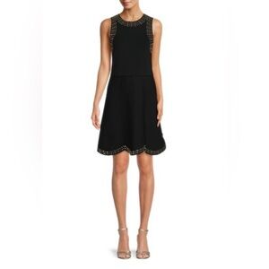 NWOT Sandro Black Jenn Scalloped Studded Mini Dress sz 34 XS
